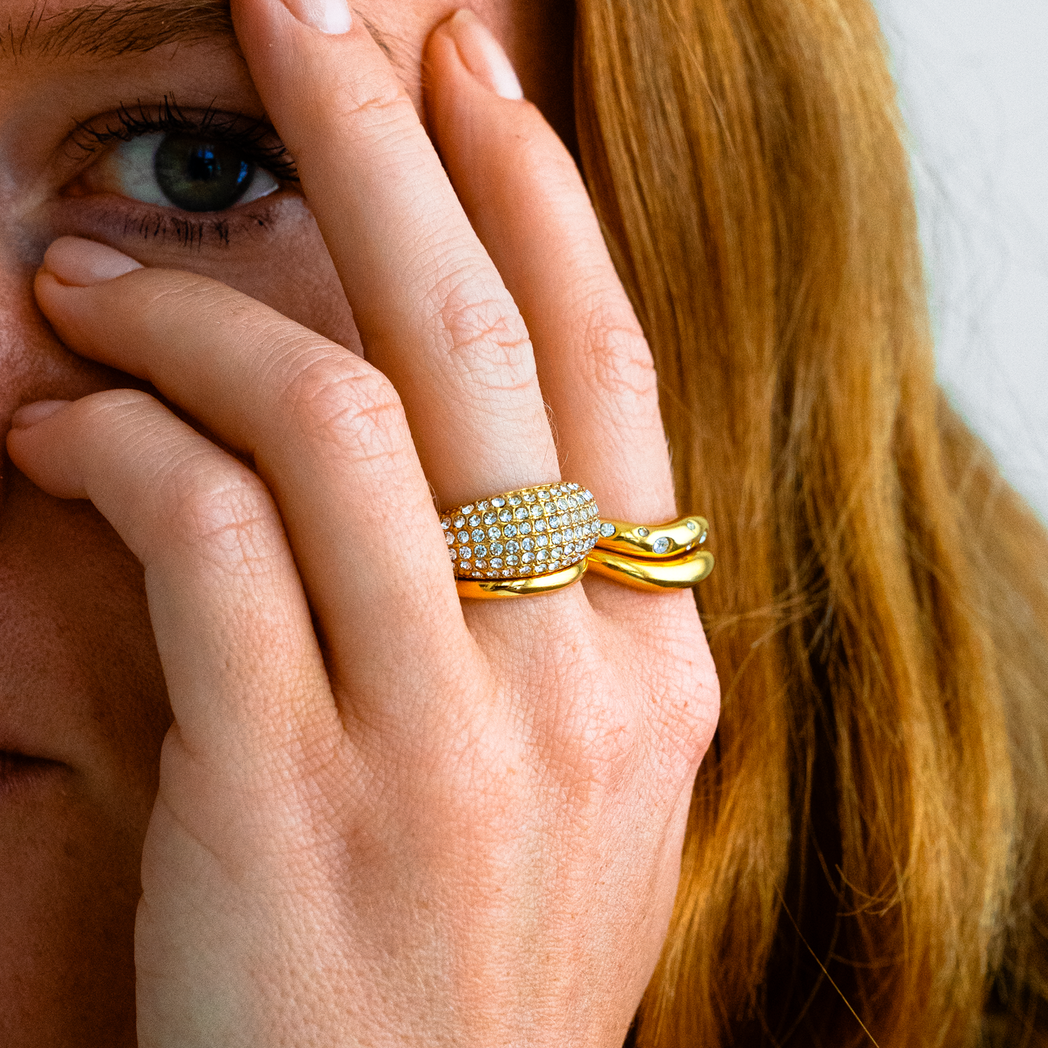 Krystal Dome Ring Guldbelagt