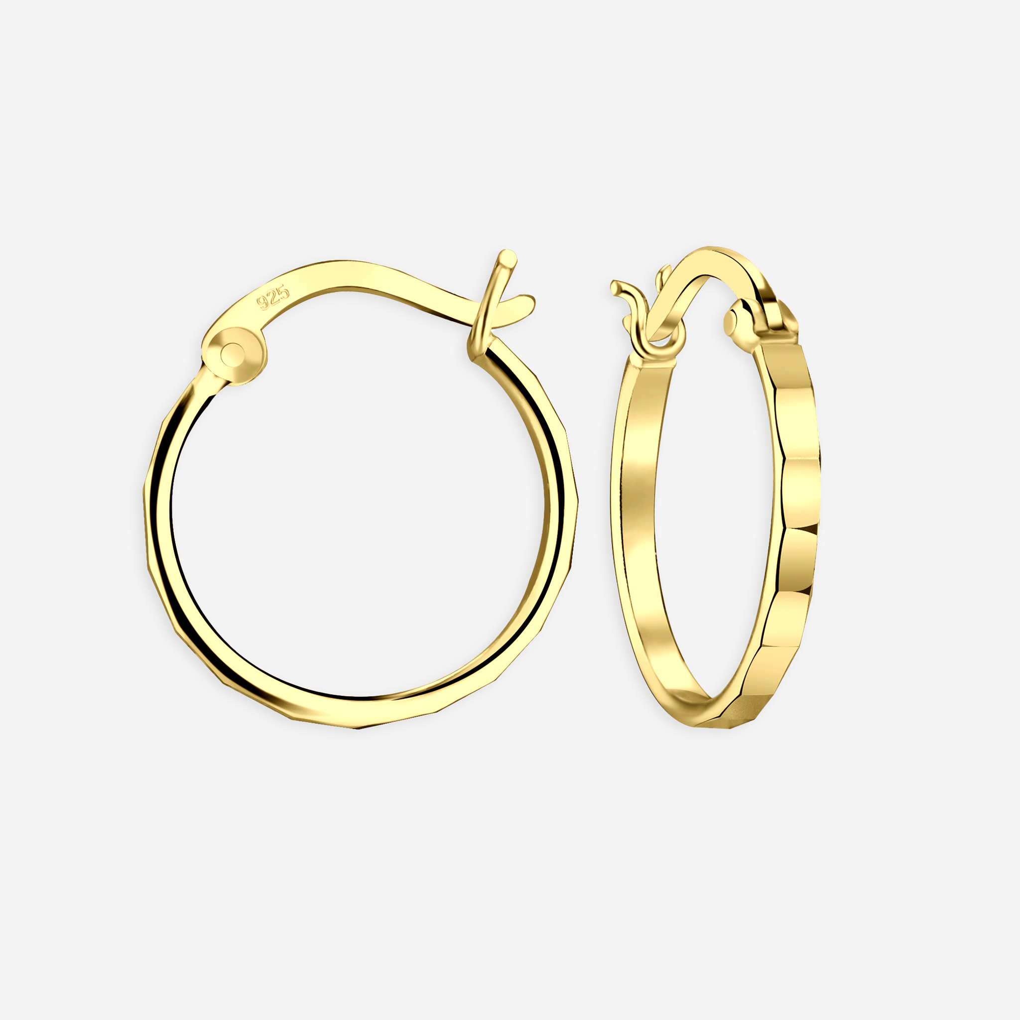 Stor Hamret French Lock Hoop Øreringe 14K Guldbelagt