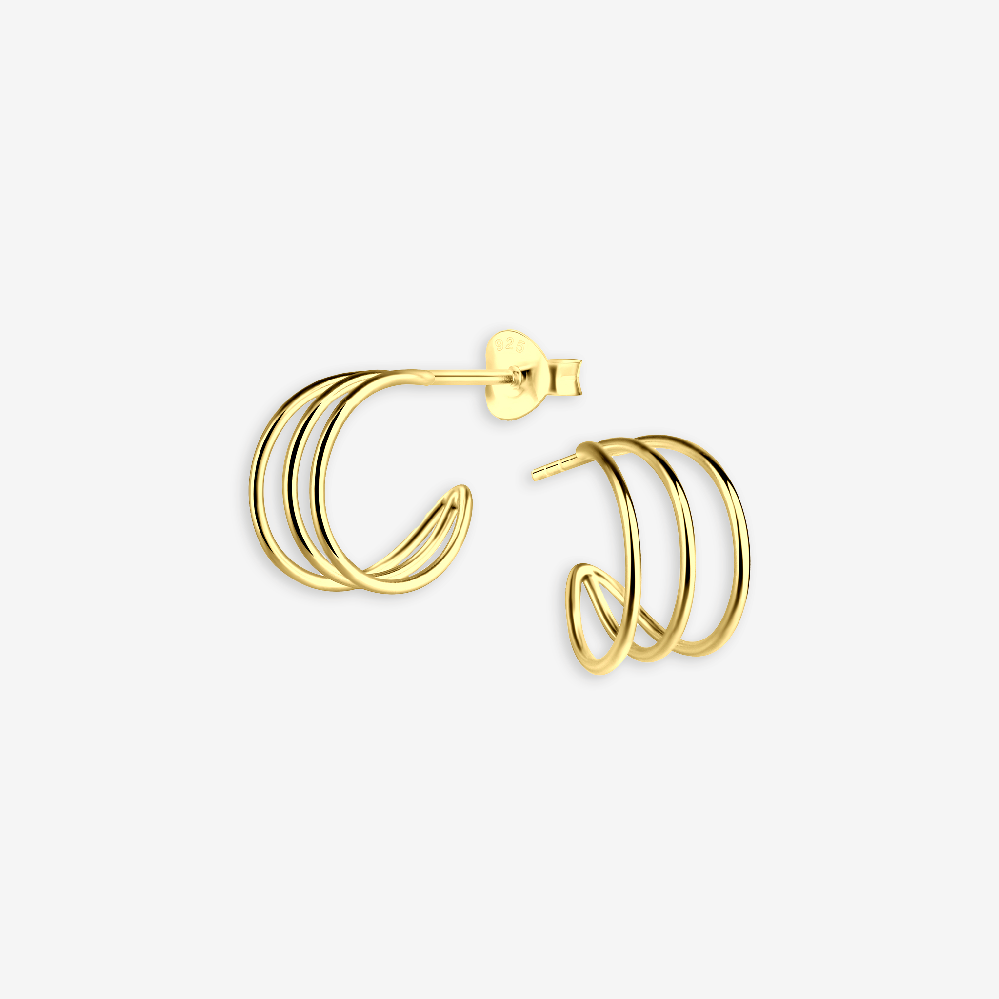 Triple Half Hoop Stud Øreringe 14K Guldbelagt