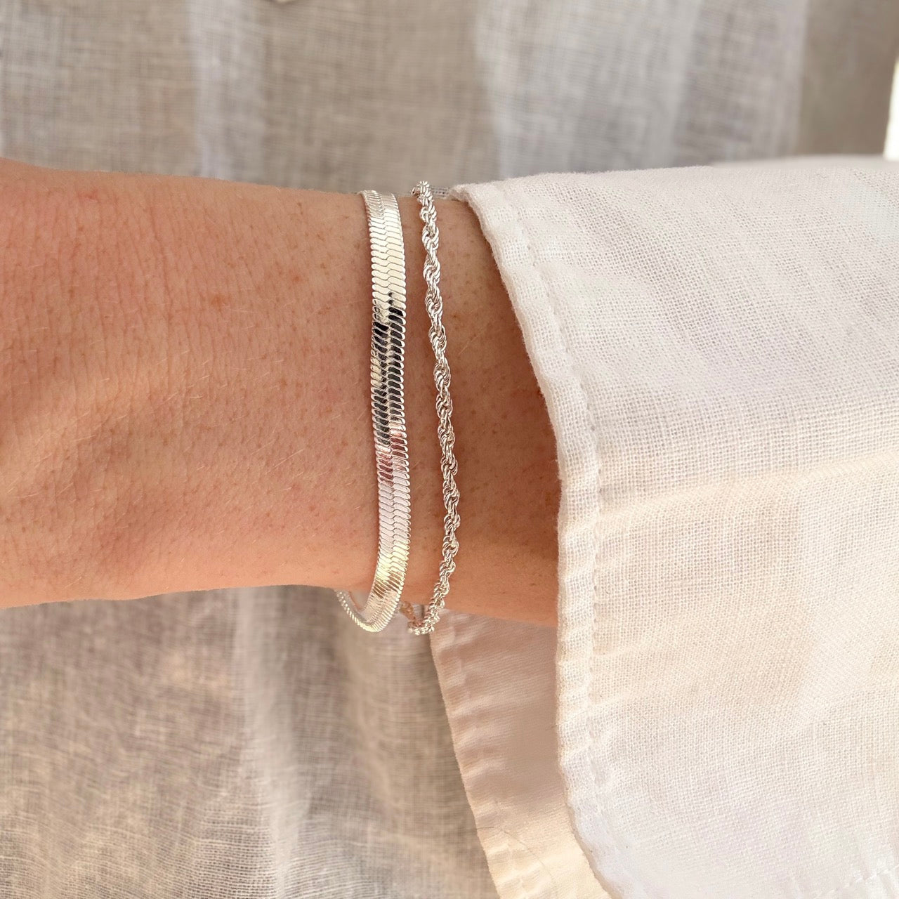 Flad Slange Armbånd Sølvbelagt
