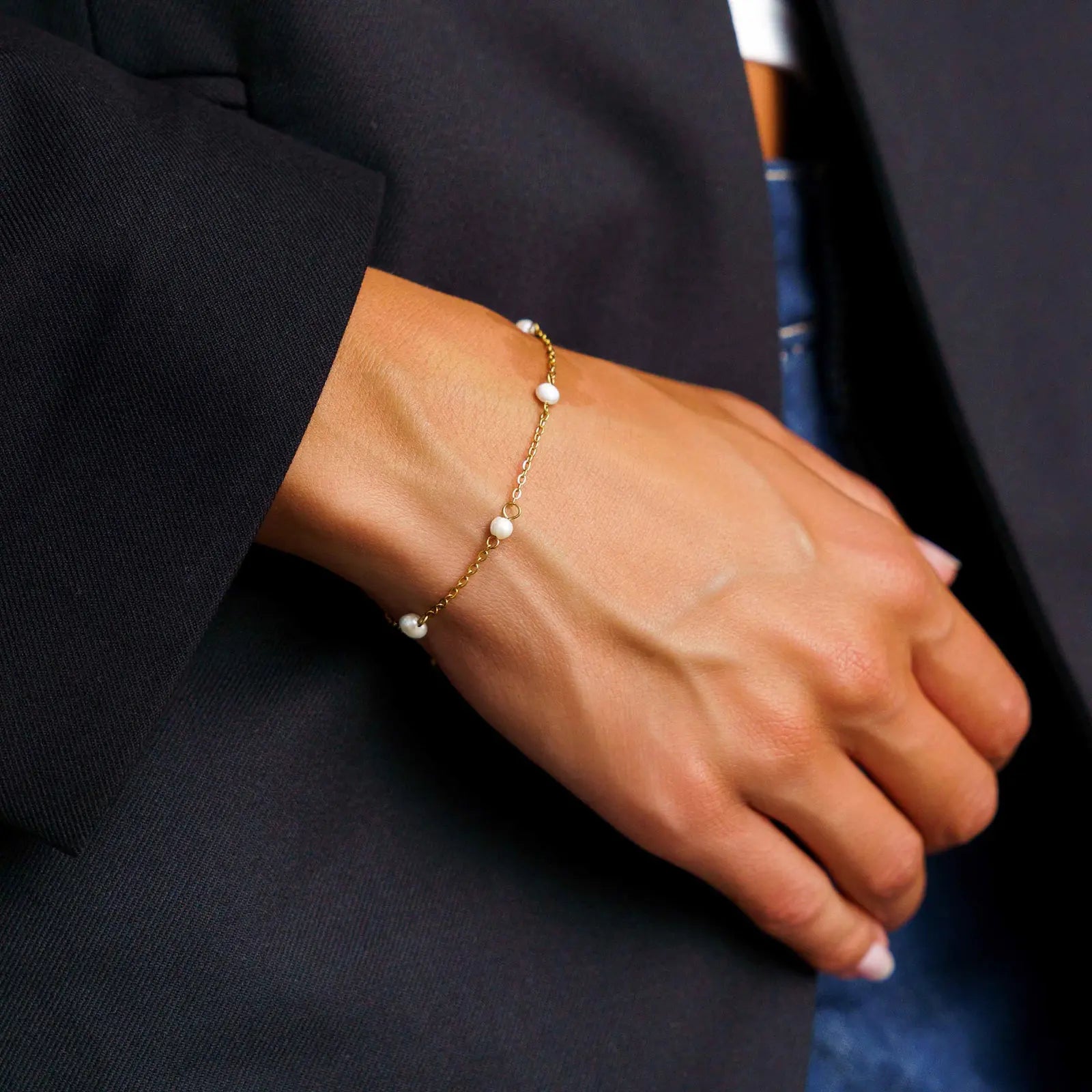 Hamret Bangle m. indgravering & Dot Perlearmbånd Sæt