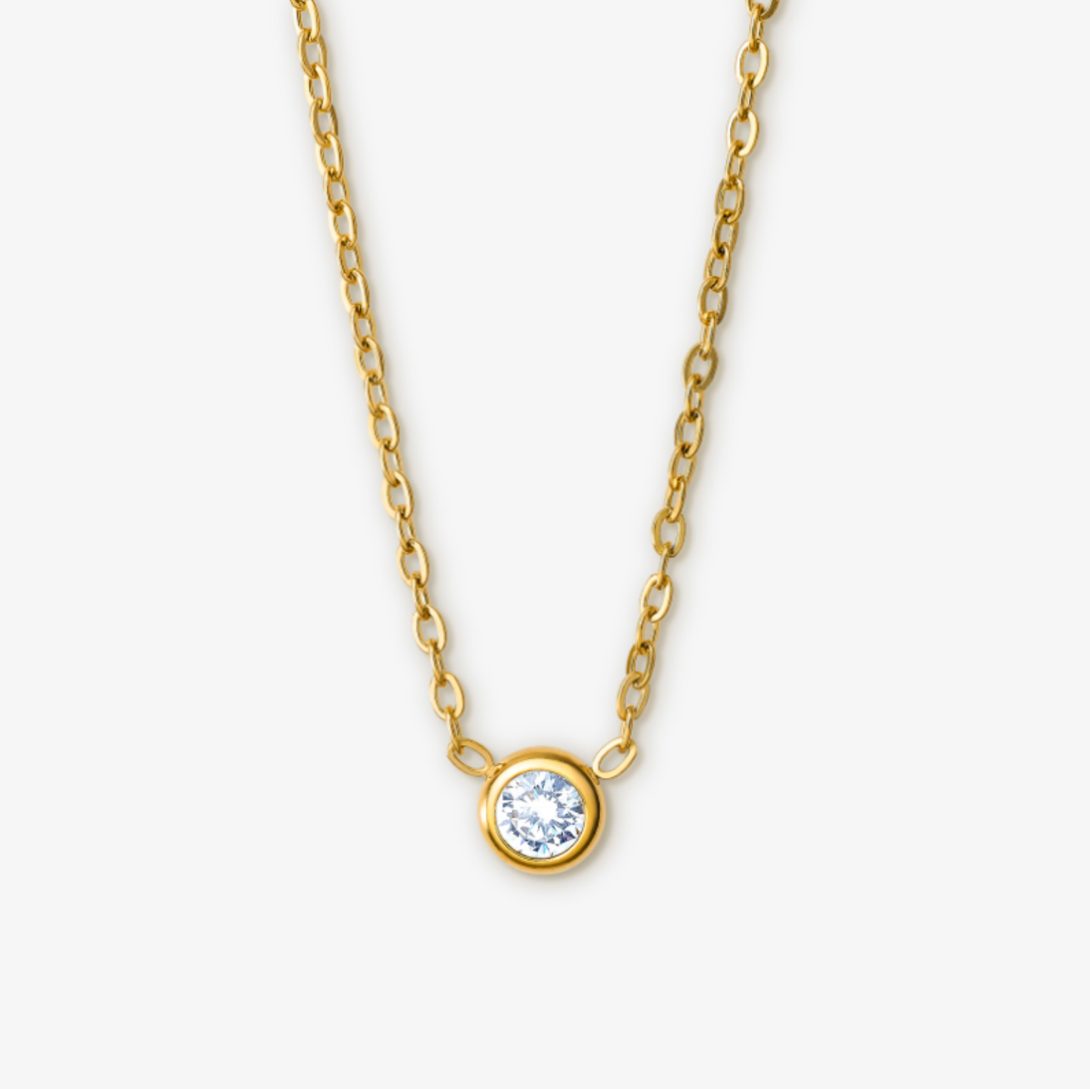 Rund Krystal Halskæde Guldbelagt