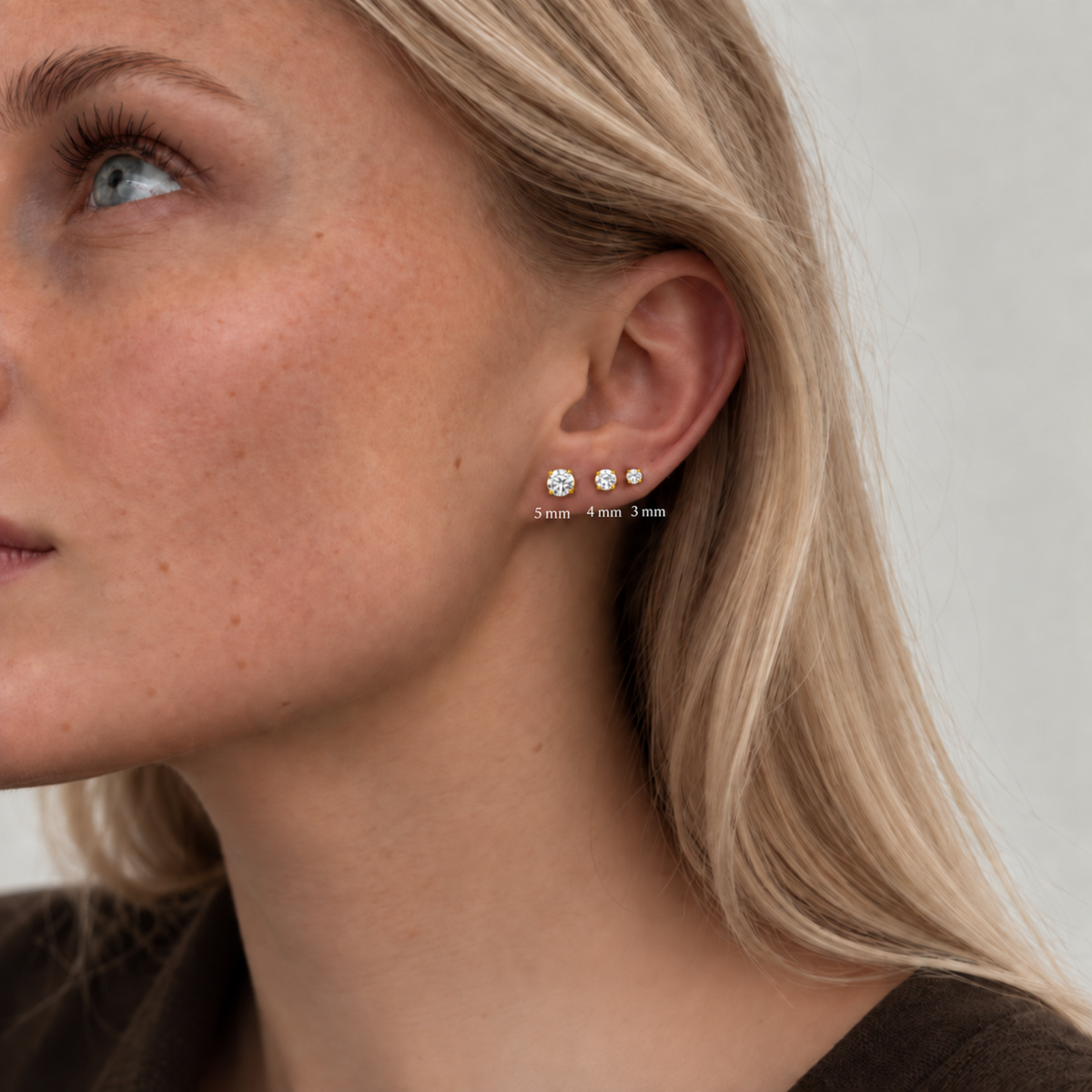 Krystal Stud Guldbelagt – 3 mm, 4 mm og 5 mm