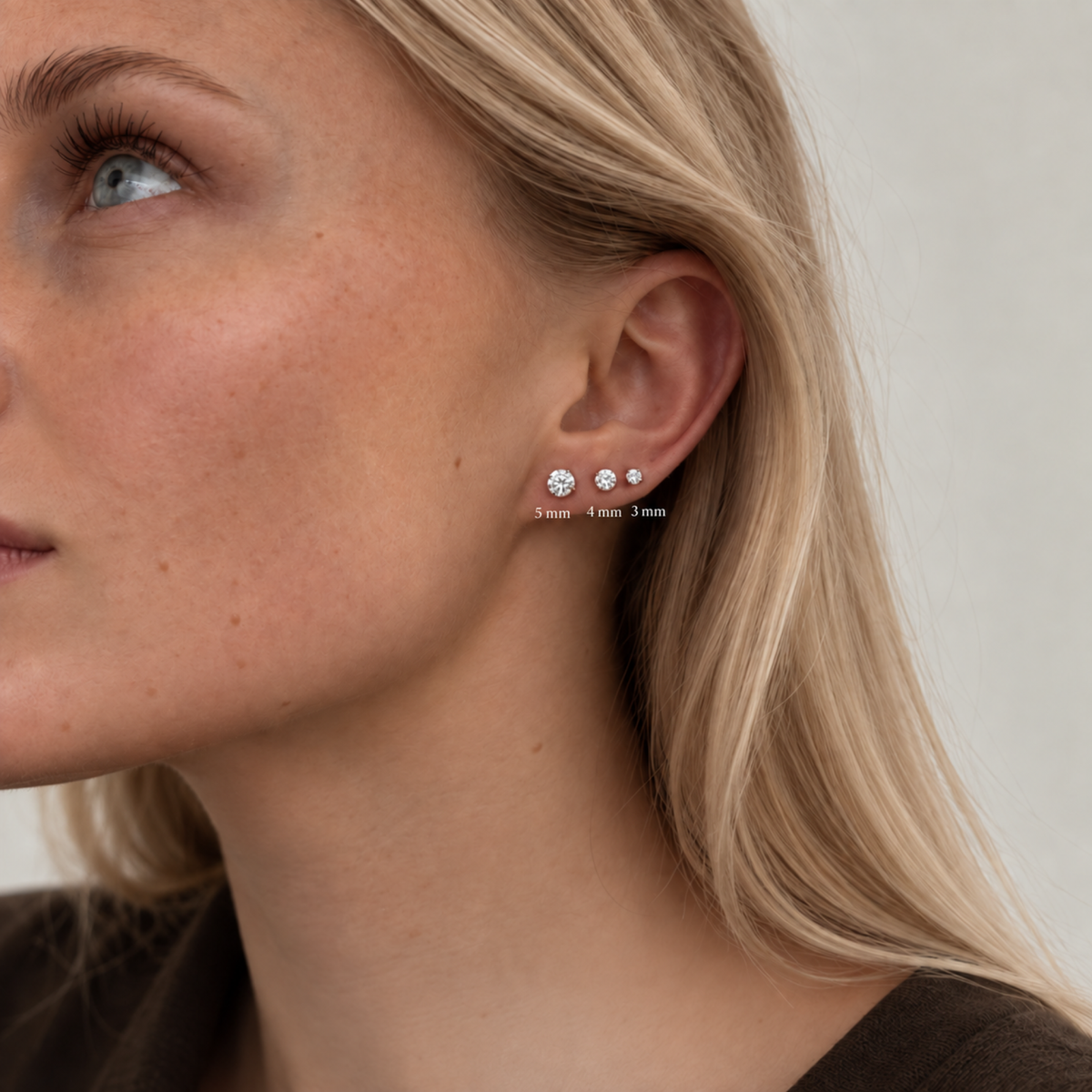 Solitaire Krystal Stud Sølvfarvet – 3 mm, 4 mm og 5 mm